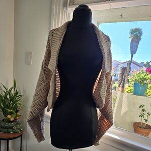 We The Free Open-Front Knit Cardigan in Cream and Tan